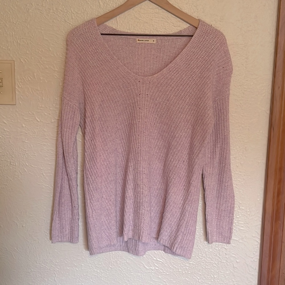 Marine Layer ribbed v-neck sweater cashmere blend - Picture 2 of 6